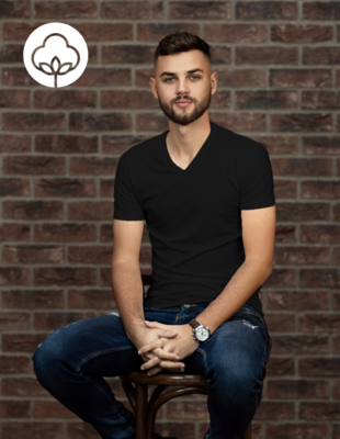 Black T-shirt with Neckline V - Cotton